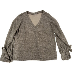 Very J V Neck Gray Sweater Bell Tie Sleeves Womens Size Large Loose Fit